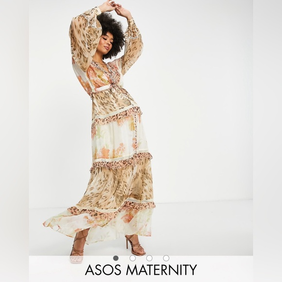 ASOS Maternity Floral and Leopard Print Dress - Picture 1 of 2